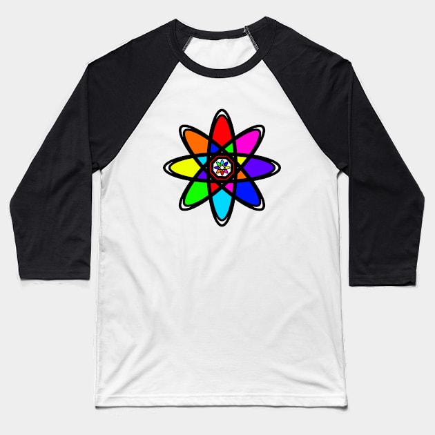 Rainbow Atom Symbol - Colorful Baseball T-Shirt by ArtsoftheHeart